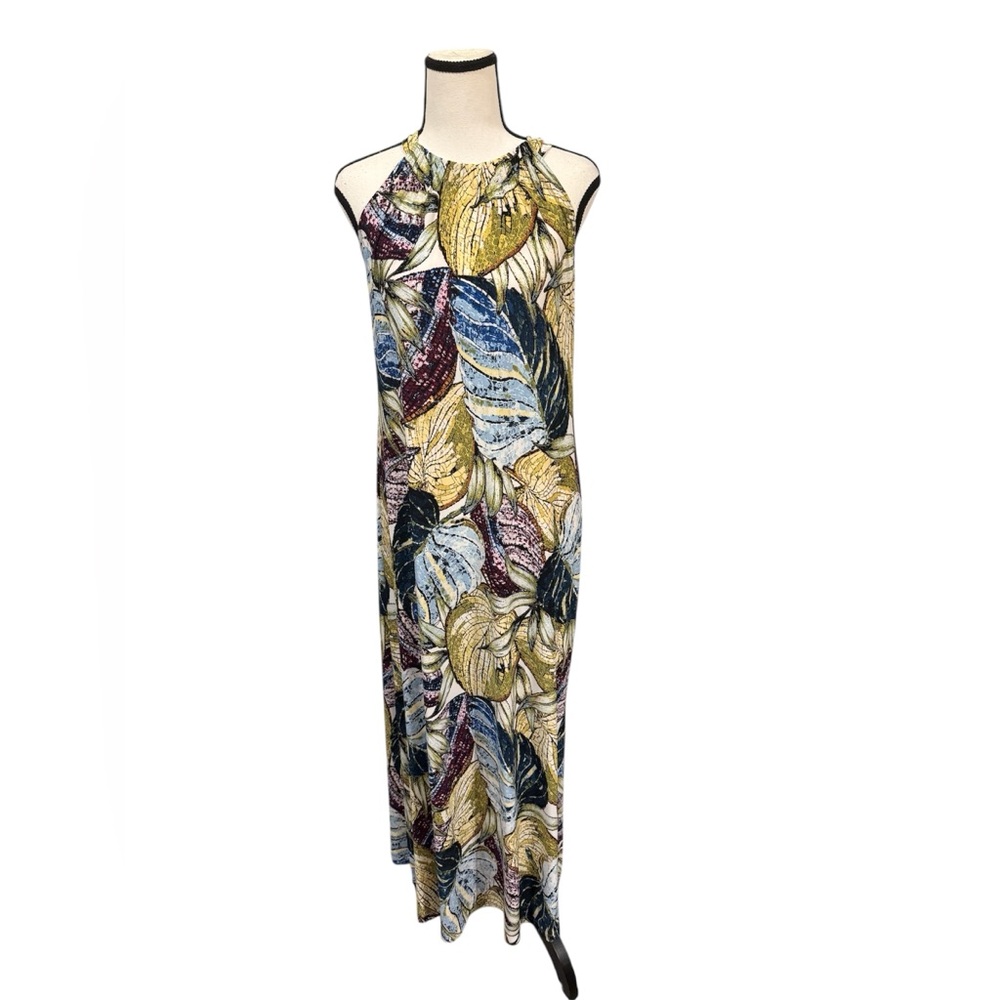 Anne Klein | Floral leaf Maxi Dress in Blue and Yellow